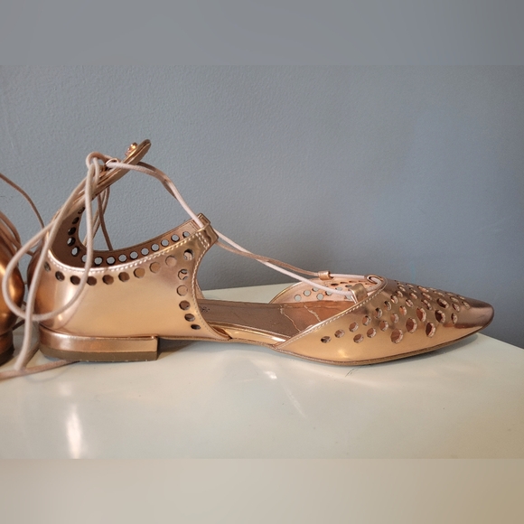 Ted Baker Cerez Rose Gold Metallic Lace Up Flats, GUC, Size 37 - Picture 4 of 12